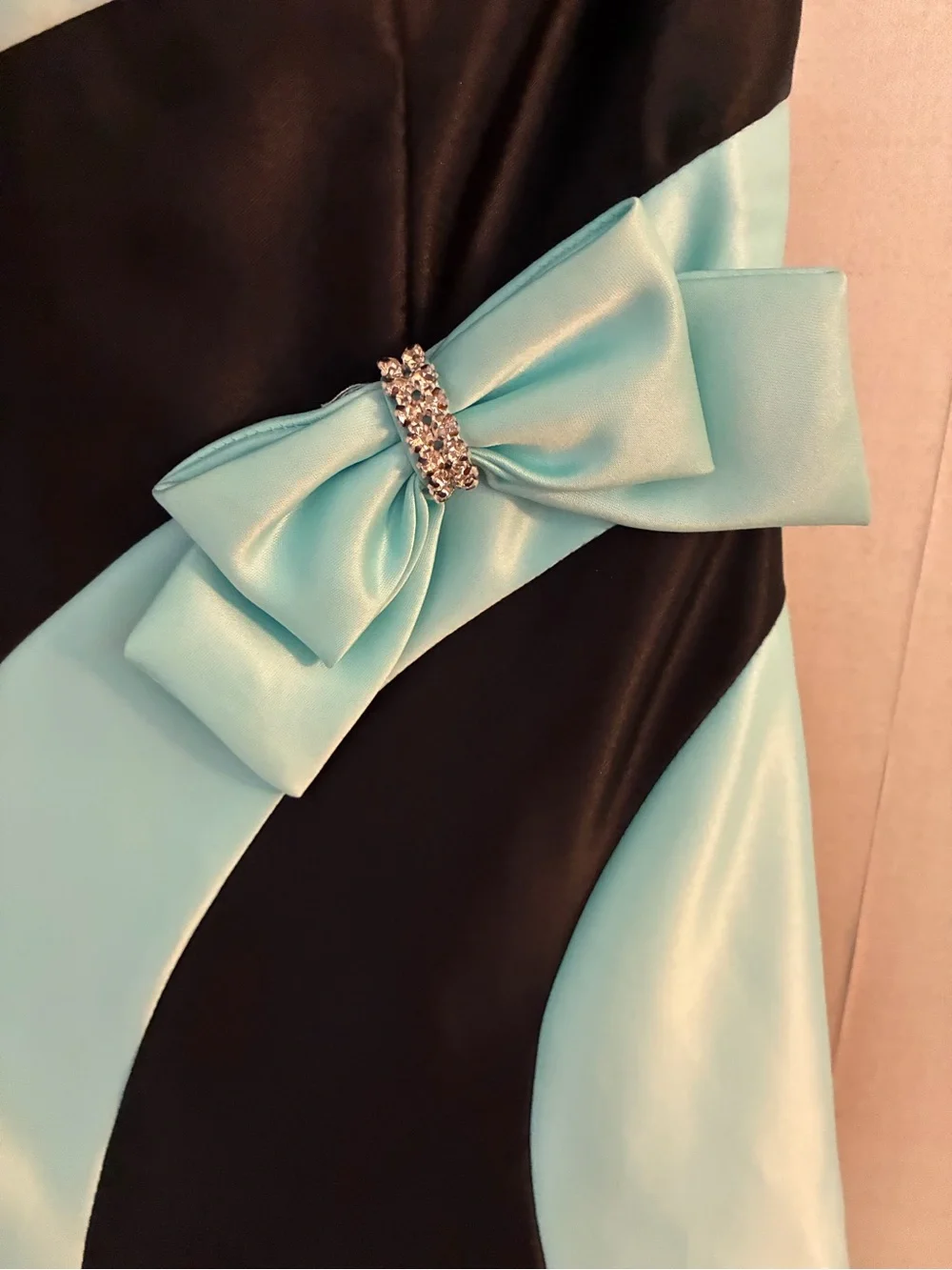 Jessica McClintock Black and Aqua Strapless Party Dress with Bow - juniors 3